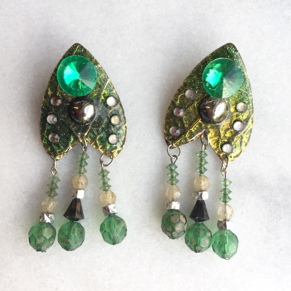 Vintage Handmade Green Beaded Earrings
